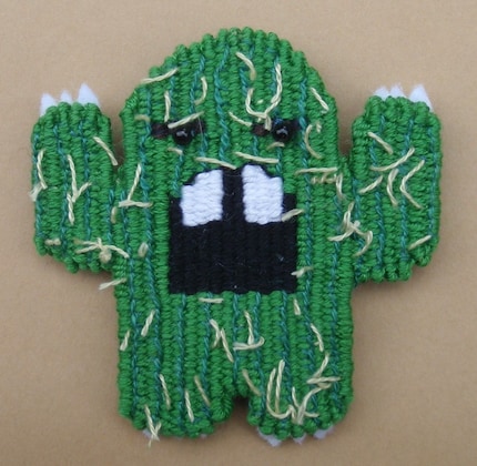 Green Tapestry Cactus Monster Brooch- Spiky Amigo Saguaro