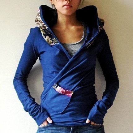 Hoodie Wrap, Japanese Print and Organic Soy Jersey - KANA, 13 Color Combinations, Customize Yours