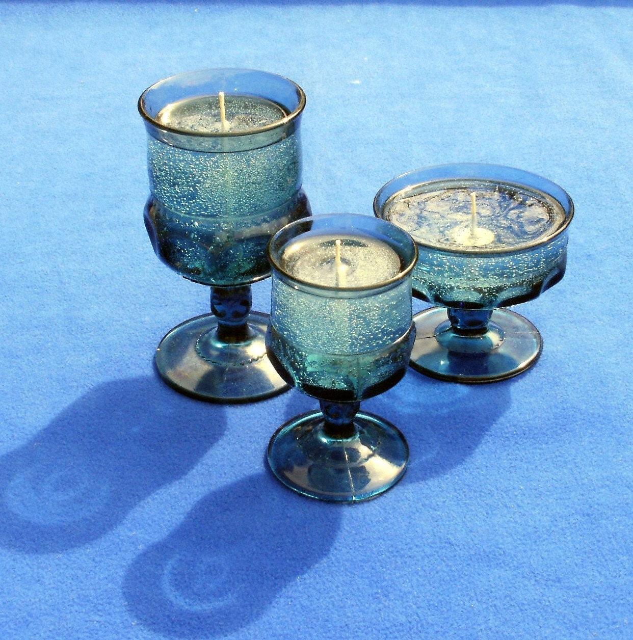 Gel Candle Vintage Thumbprint/King's Crown Blue Trio by Silk N Lights Designs