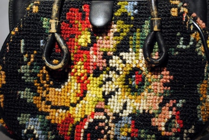 Mary Poppins Vintage 1940s Needlepoint Carpet Bag by Jana .Made in Italy.