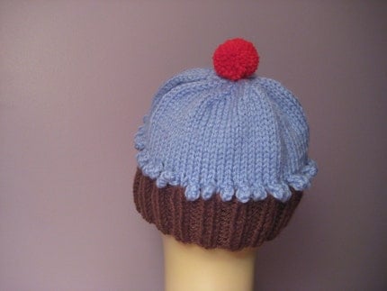 Blue Cupcake Hat with a Cherry on Top