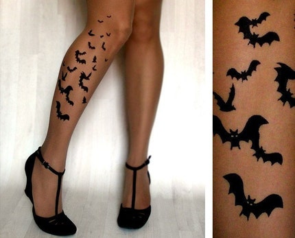sexy BATS TATTOO thigh-high stockings CAFE LATTE