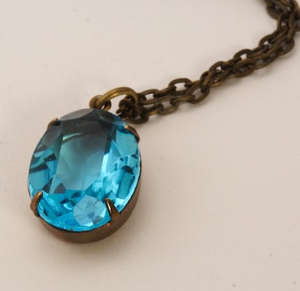 Vintage Glass Jewel Necklace - Blue Turquoise