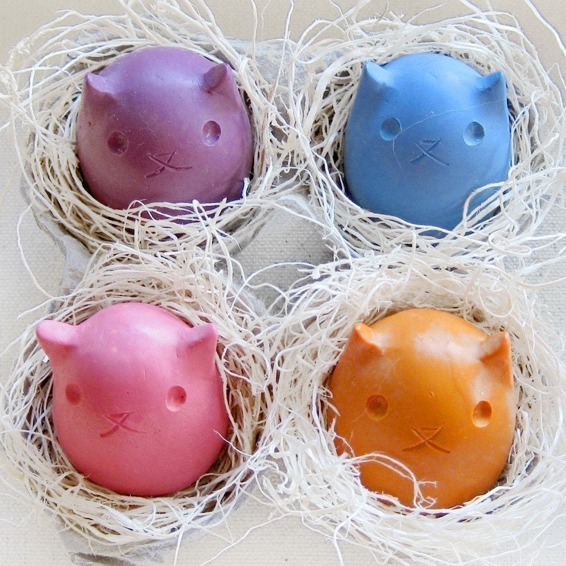 Kitty Egg Crayons- 4 Colors- Upcycled