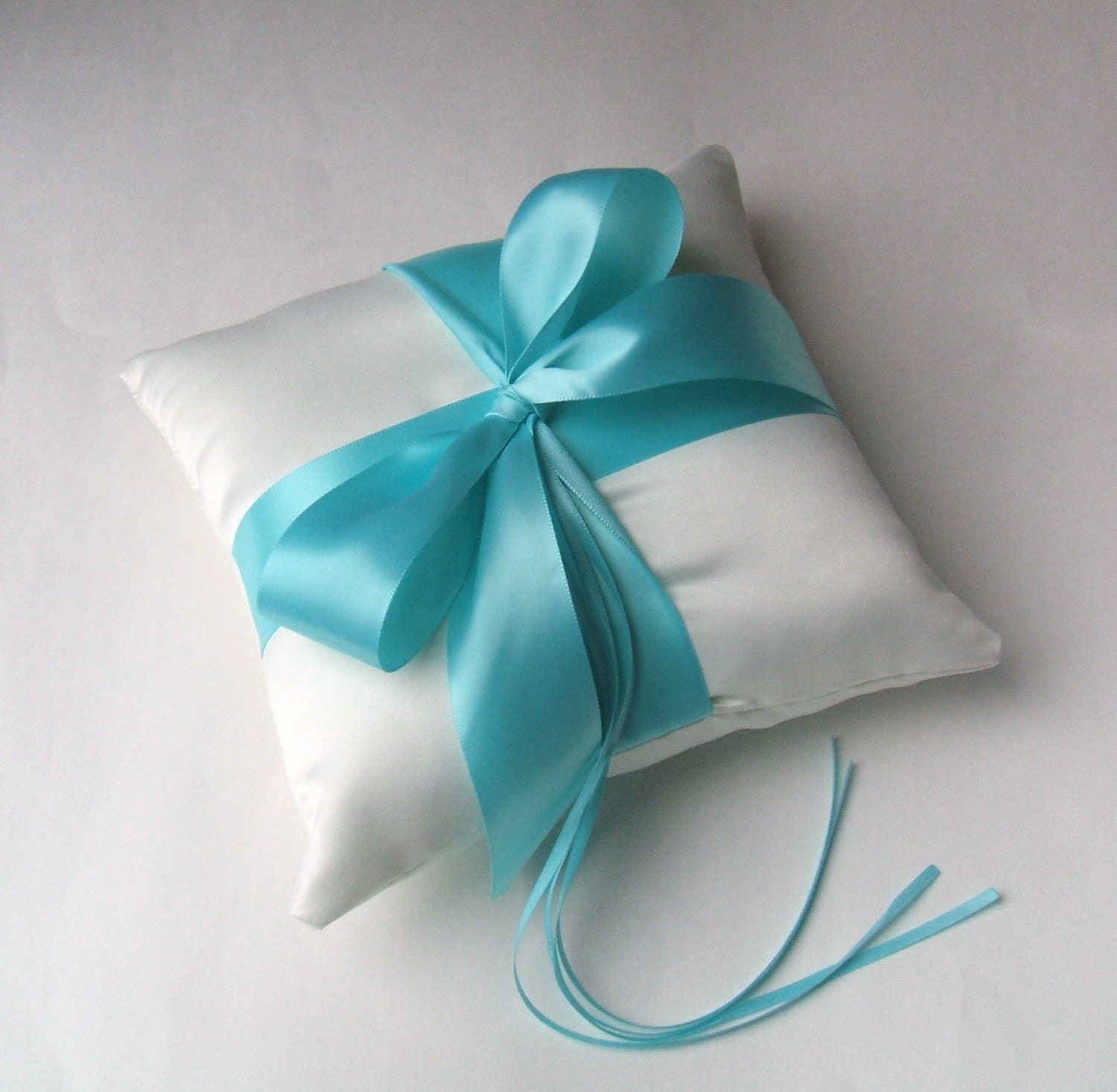Romantic Satin Ring Bearer Pillow...You Choose the Colors.SHOWN IN TIFFANY BLUE AND IVORY..Buy One Get One Half Off.<br />