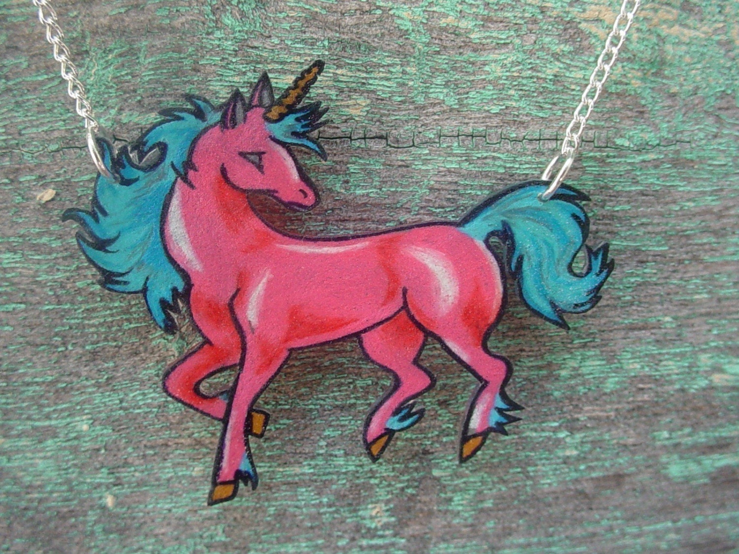 hot pink and blue magical unicorn necklace