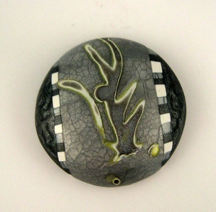 Polymer Clay Cabachon, Yellow, White, Silver, Charcoal