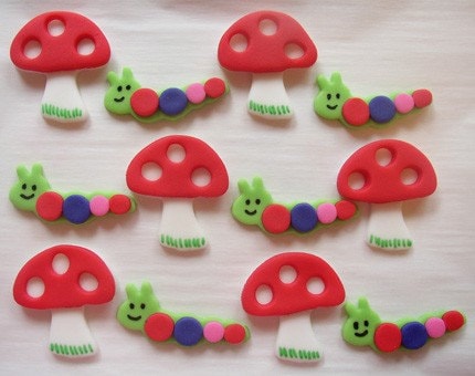 Fondant Cupcake Toppers - Toadstools and Caterpillars