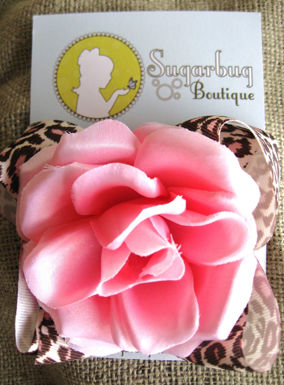 Pink Flower Rose  and Leopard Hair Bow
