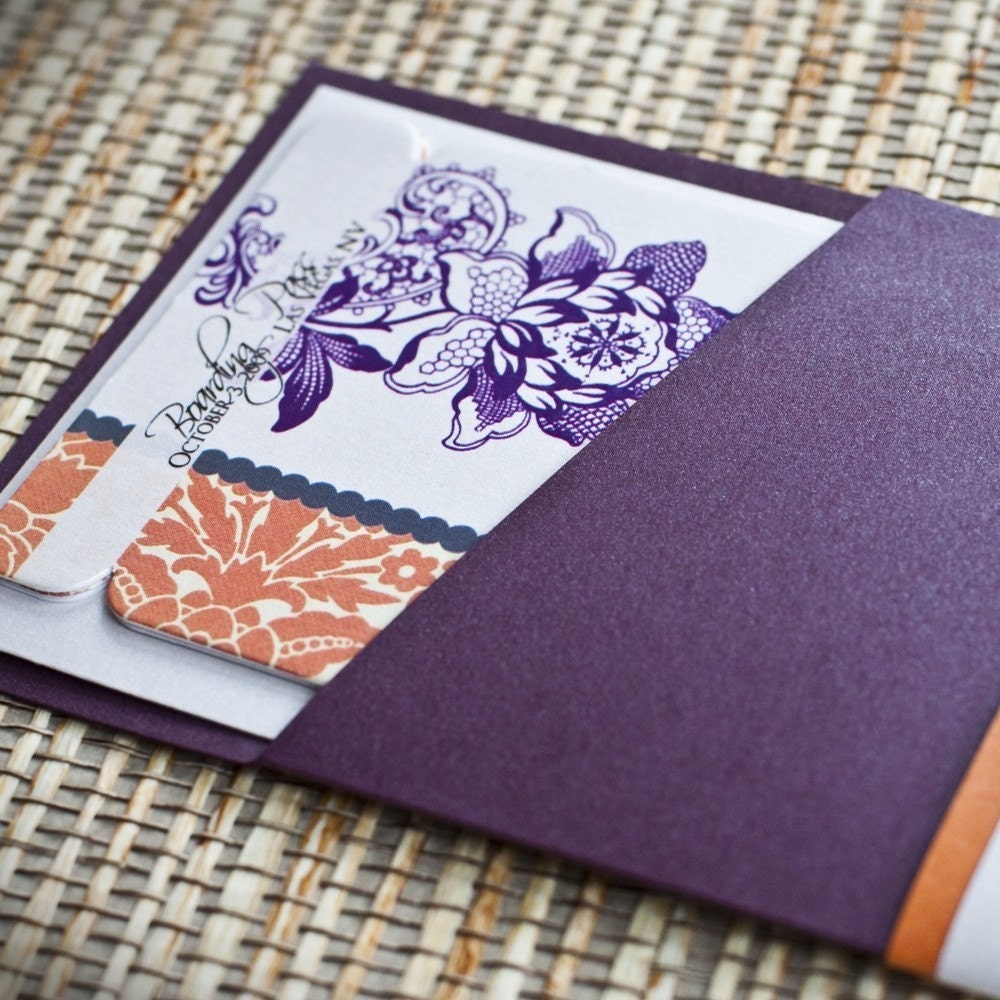Deposit - Boarding Pass Invitation (Damask and Floral, Orange / Purple)