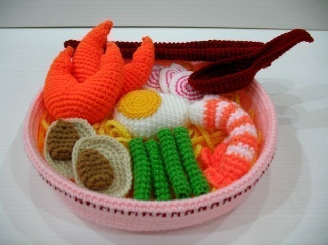 Crochet Pattern - SEAFOOD RAMEN NOODLES - Toys / Playfood - PDF