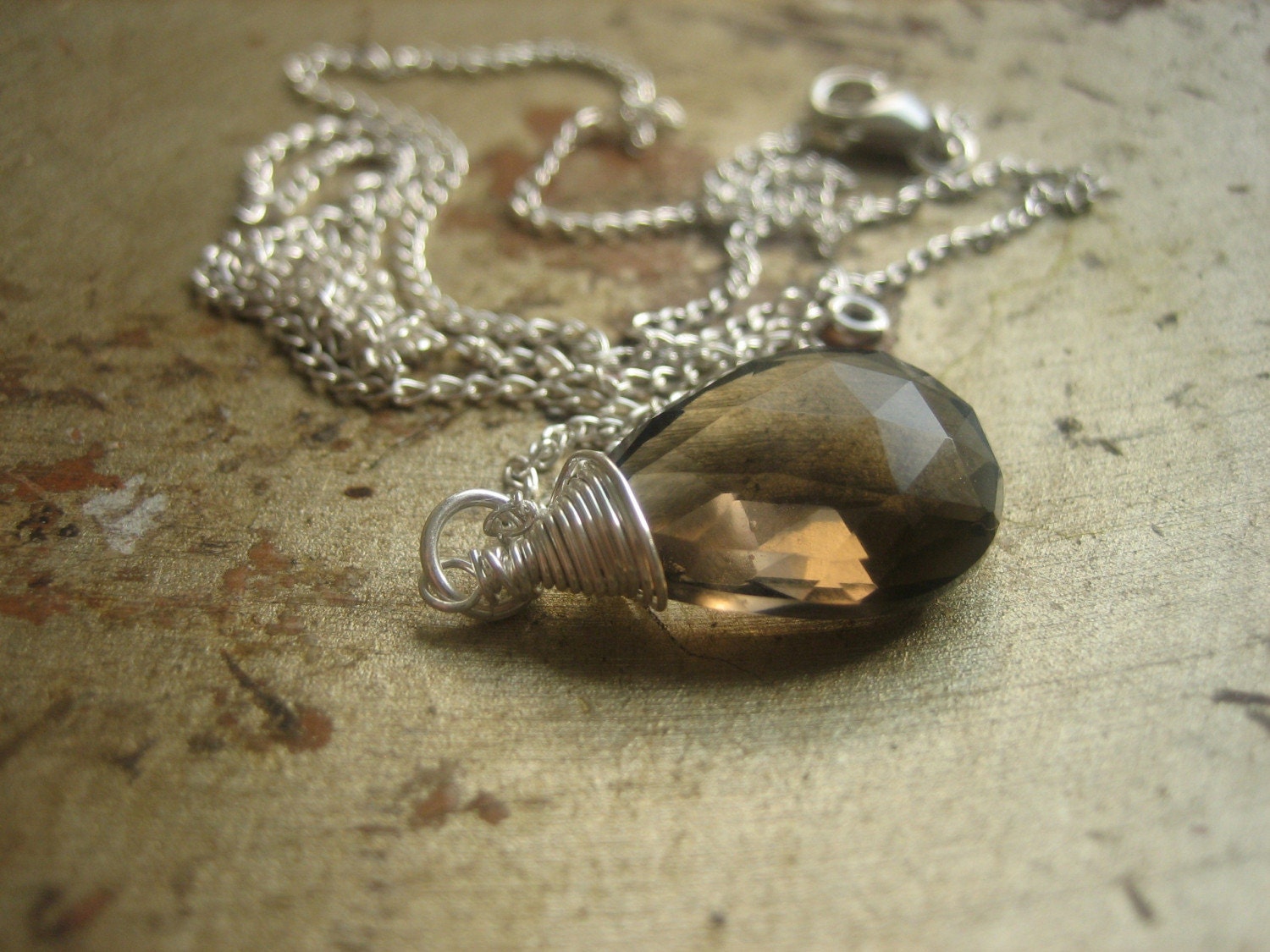 rivke -  large smoky topaz pendant on pure sterling silver chain necklace