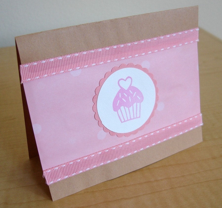 Cupcake with Sprinkles and Heart Hand Carved Rubber Stamp