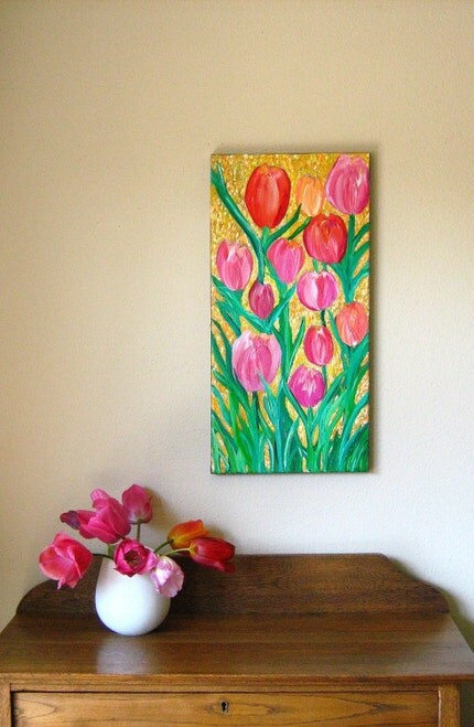Tulips - original floral painting on 12 x 24 canvas