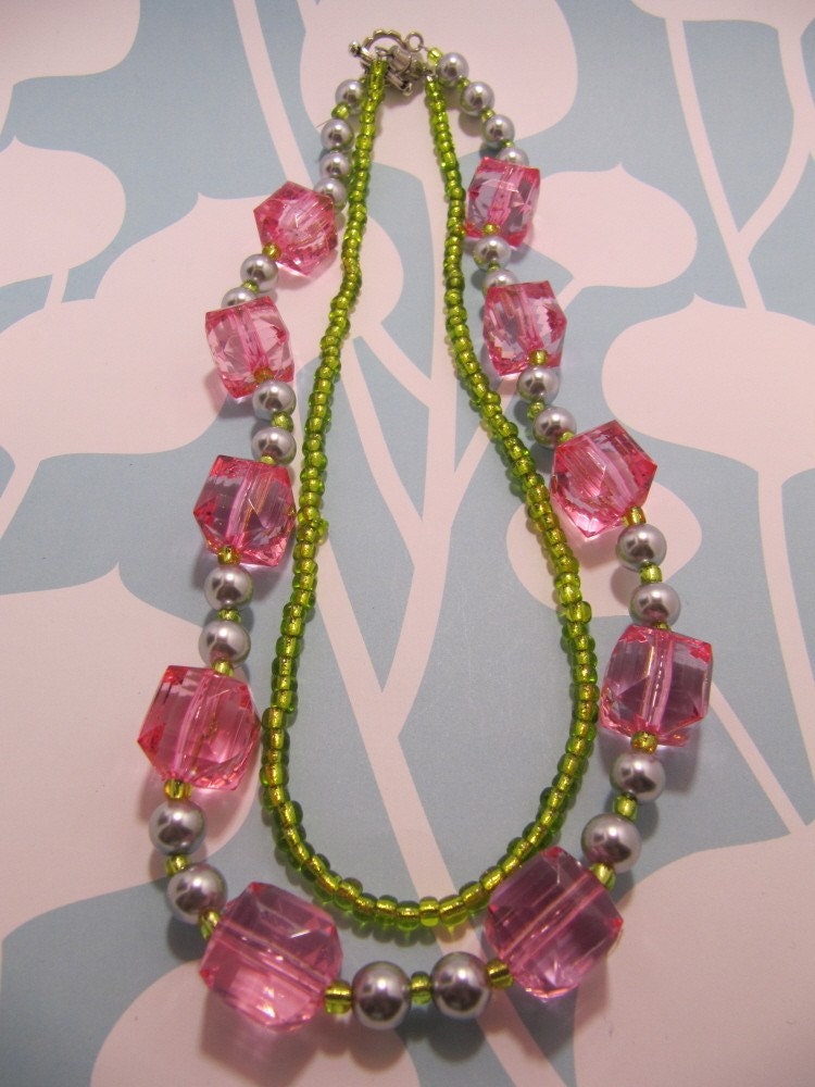 Pink and Lime Chunky Necklace