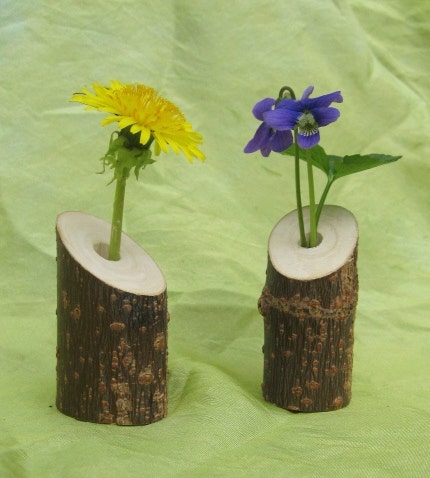 Waldorf Nature Table flower and candle holders with beeswax candles- eco-friendly- recycled wood