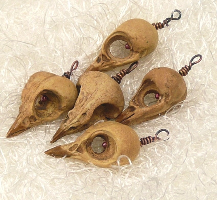 Faux Bird Skull Charms with Wrapped Loops