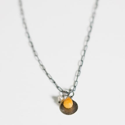 cynthia necklace        .         antiqued sterling silver     .             yellow jade     .