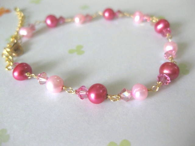 strawberry pink. pearl bracelet.