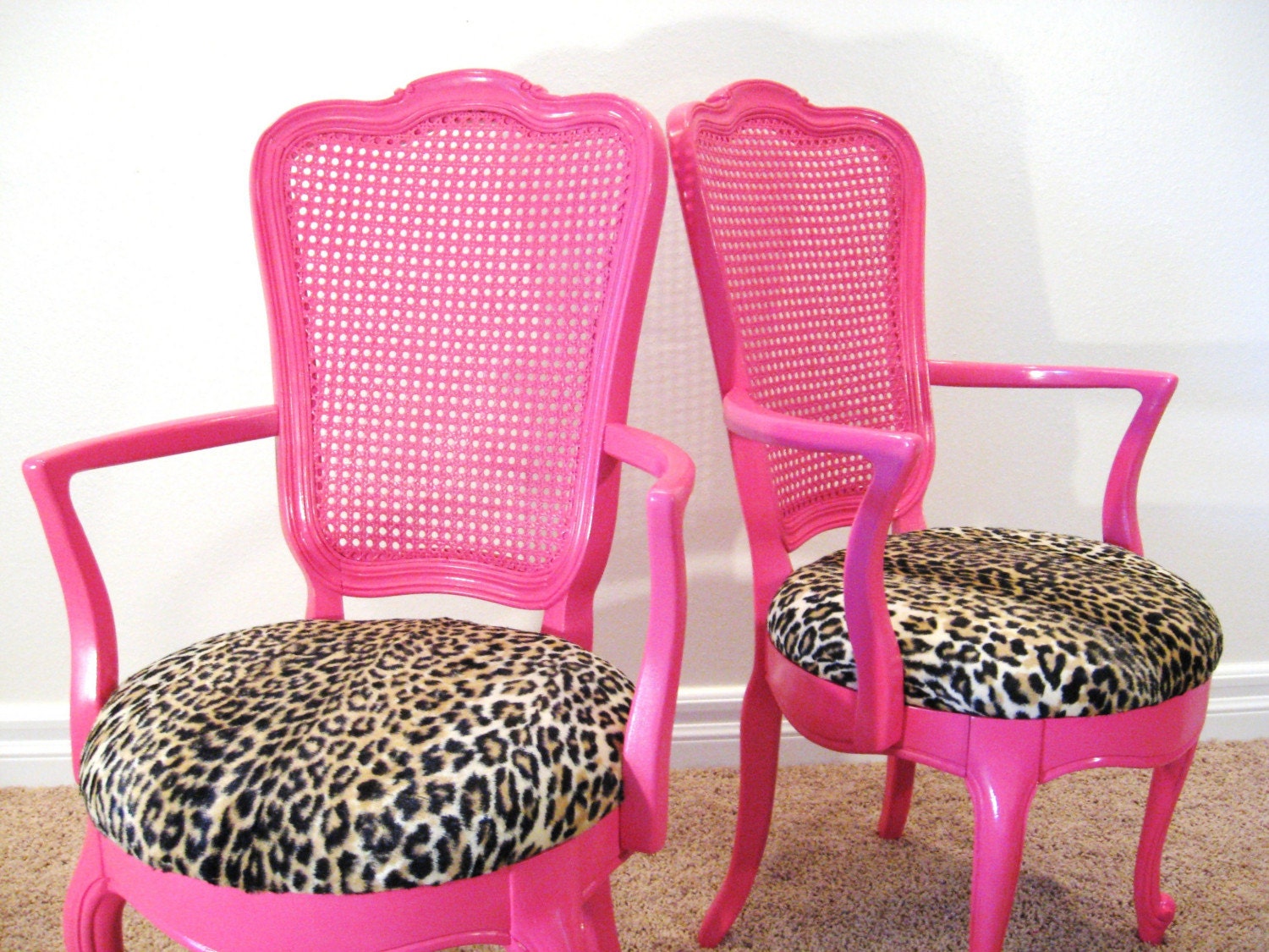 Fabulous HOLLYWOOD REGENCY Pair of Vintage HOT PINK French ARM CHAIRS