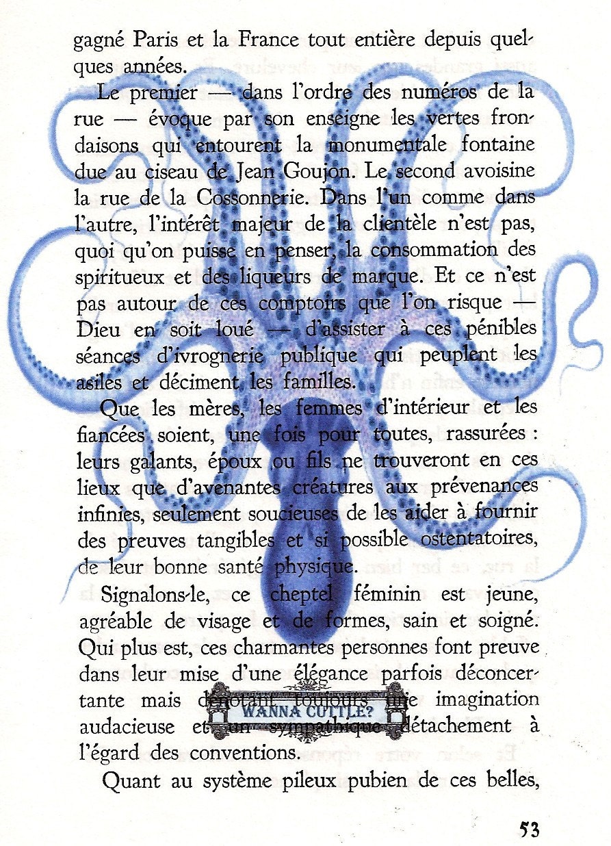 FREE SHIPPING WORLDWIDE FRENCH TEXT 5 X 7 CUTTLEFISH PRINT B on a Vintage French Text Book Page