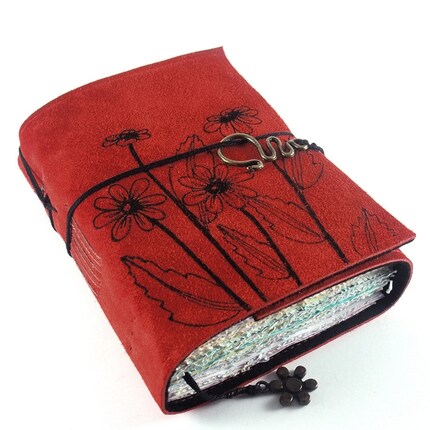 Red Daisies - Leather Journal, Book, Diary