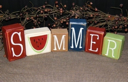 SUMMER WOODEN LETTER BLOCKS READY TO SHIP Sunglasses - Watermelon - Custom - Personalized - Country - Primitive - Distressed - Seasonal - Home Decor - Mantel - Centerpiece - Last Name - Gift