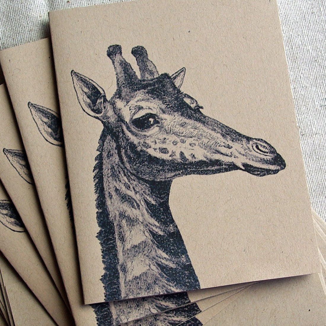 Recycled Kraft Paper Card Set - Giraffe Peak A Boo in Black and White