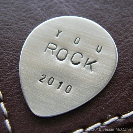Guitar Pick- Personalized Sterling Silver Hand Stamped- Perfect Gift for Grads and Dads