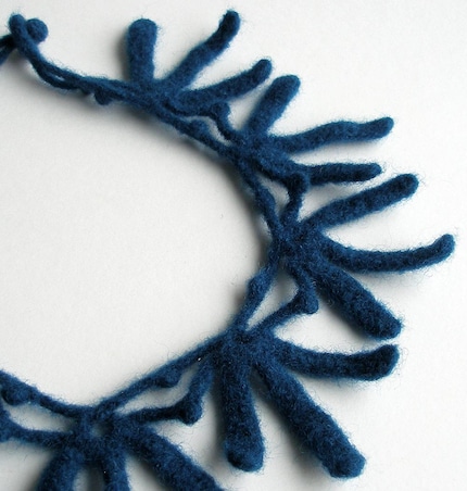 Leaf Necklace in Blue Wool