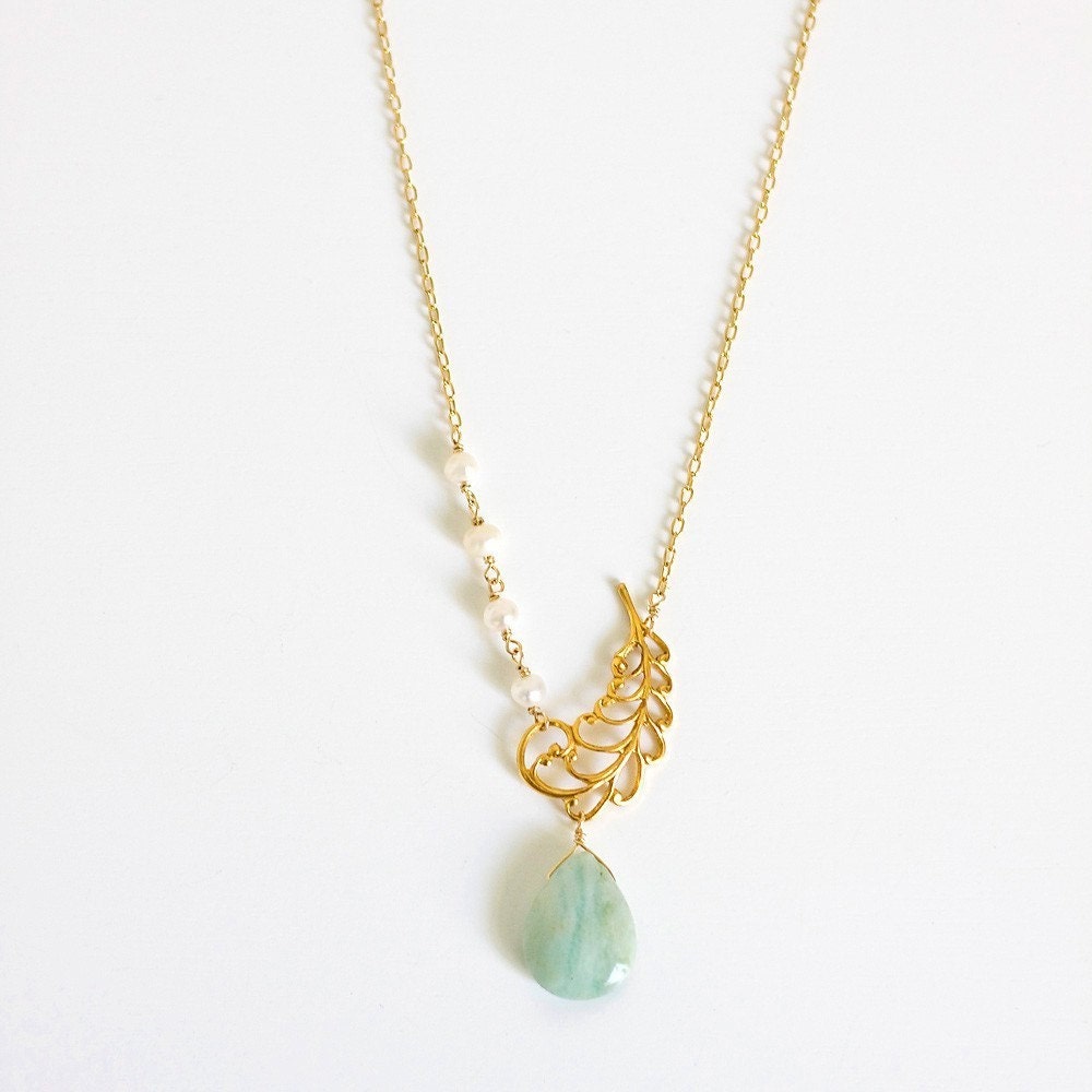 sierra necklace    .     amazonite blue and pearl          .