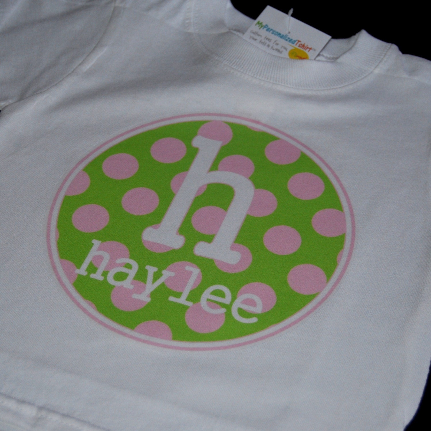 PINK AND LIME MONOGRAM DOTS personalized tshirt or bodysuit
