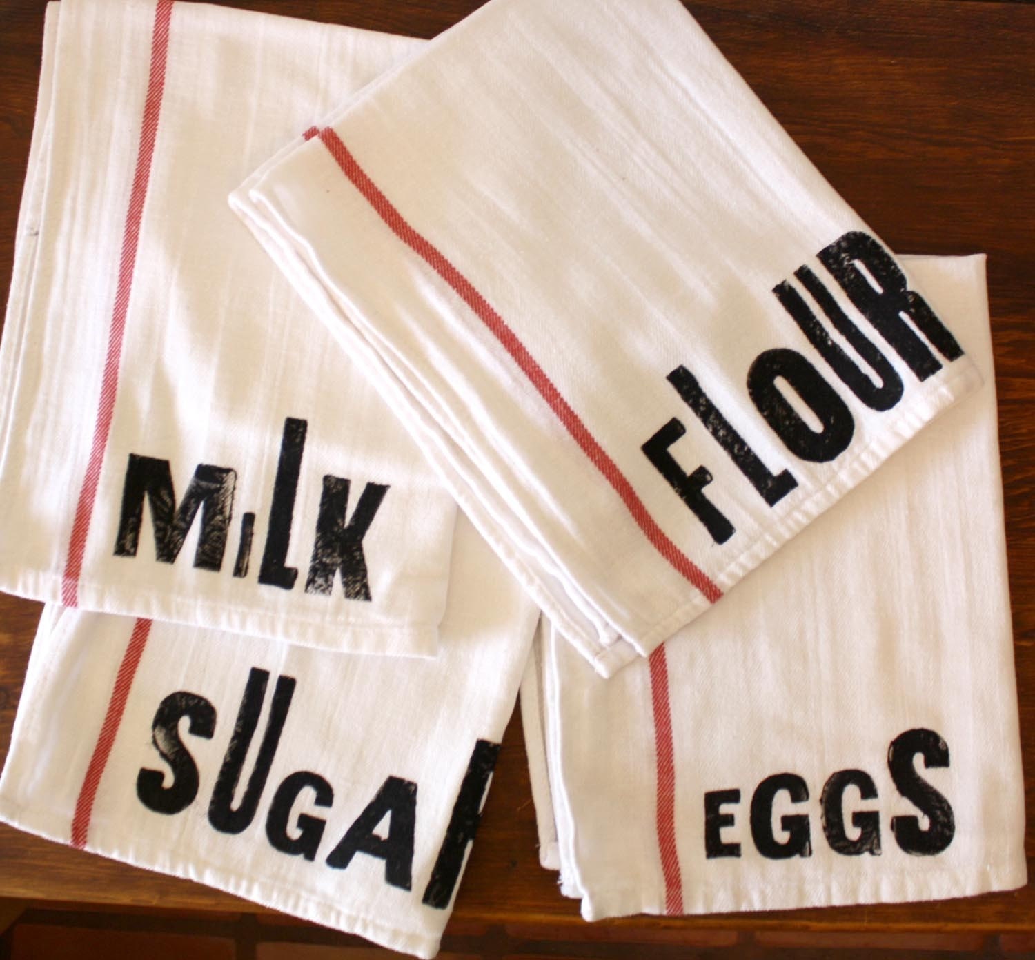 Farmhouse Kitchen Essentials Towel Set - Set of 4 Kitchen Towels - Hand Stamped Cotton Towels