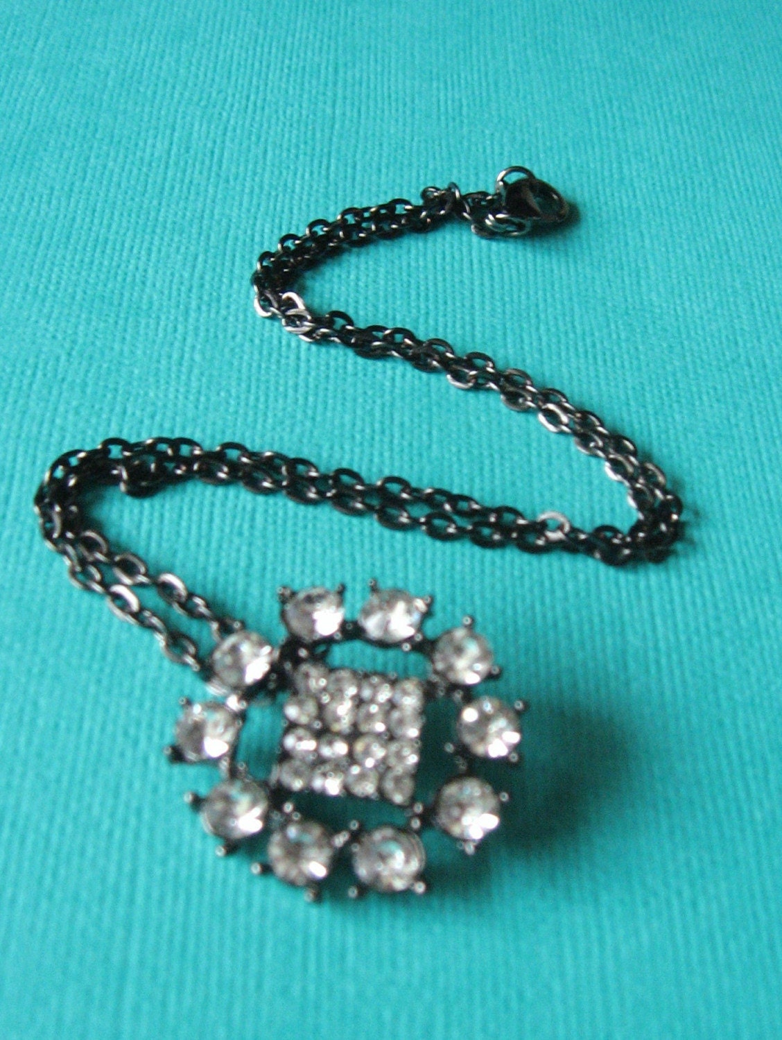 Amelia, Vintage Rhinestone Button Necklace -Ready to Ship