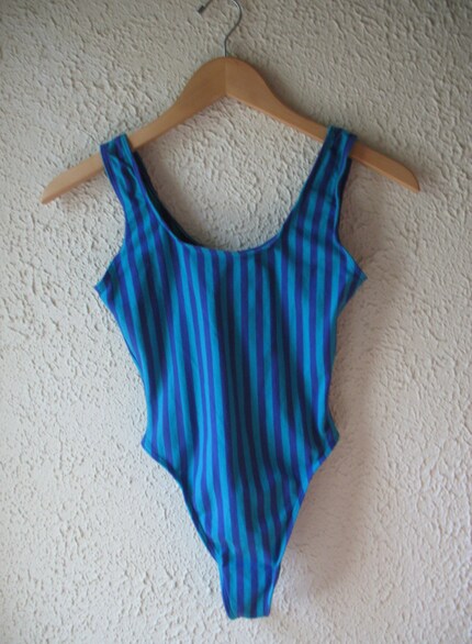 Let Me Hear Your Body Talk Vintage 80s Striped Cotton Blend Thong Leotard by Jazzercise sz m
