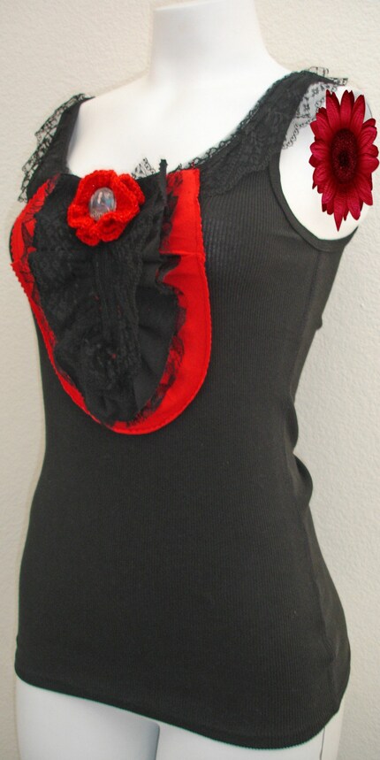 Upcycled Eclipse Tank Top - Black and Red - Ready to Shipped - Free Shipping
