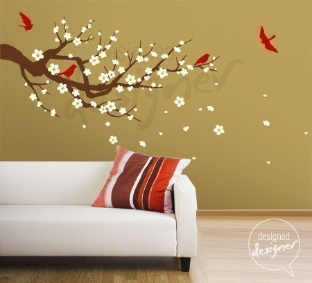 Removable Vinyl wall sticker decal Art-Season of Cherry Blossom branch in  3 color - (LARGE) - dd1013