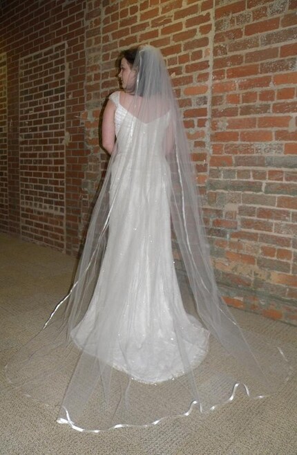 Sweet Pea - 90 inch Chapel Length veil with satin ribbon edge