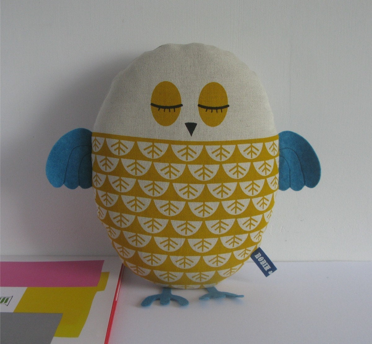 Hand Screen Printed Owl Toy in Yellow
