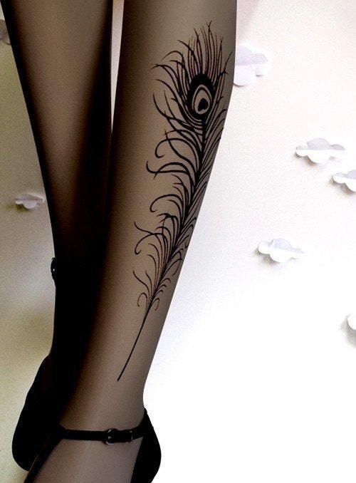 N E W sexy PEACOCK FEATHER TATTOO gorgeous thighhigh socks by post N E W