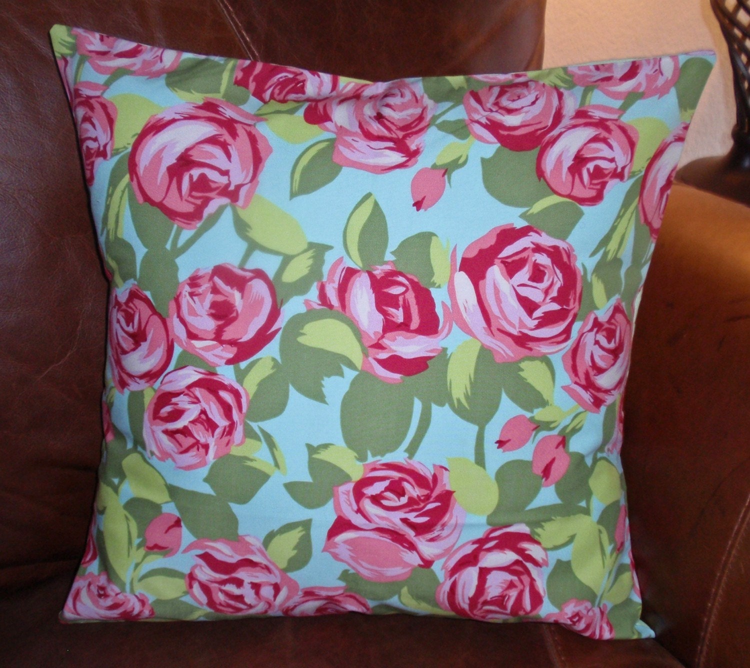 Throw Pillow 16x16 Removable cover sewn with Amy Butler's Tumbled Roses in Pink from the Love Collection