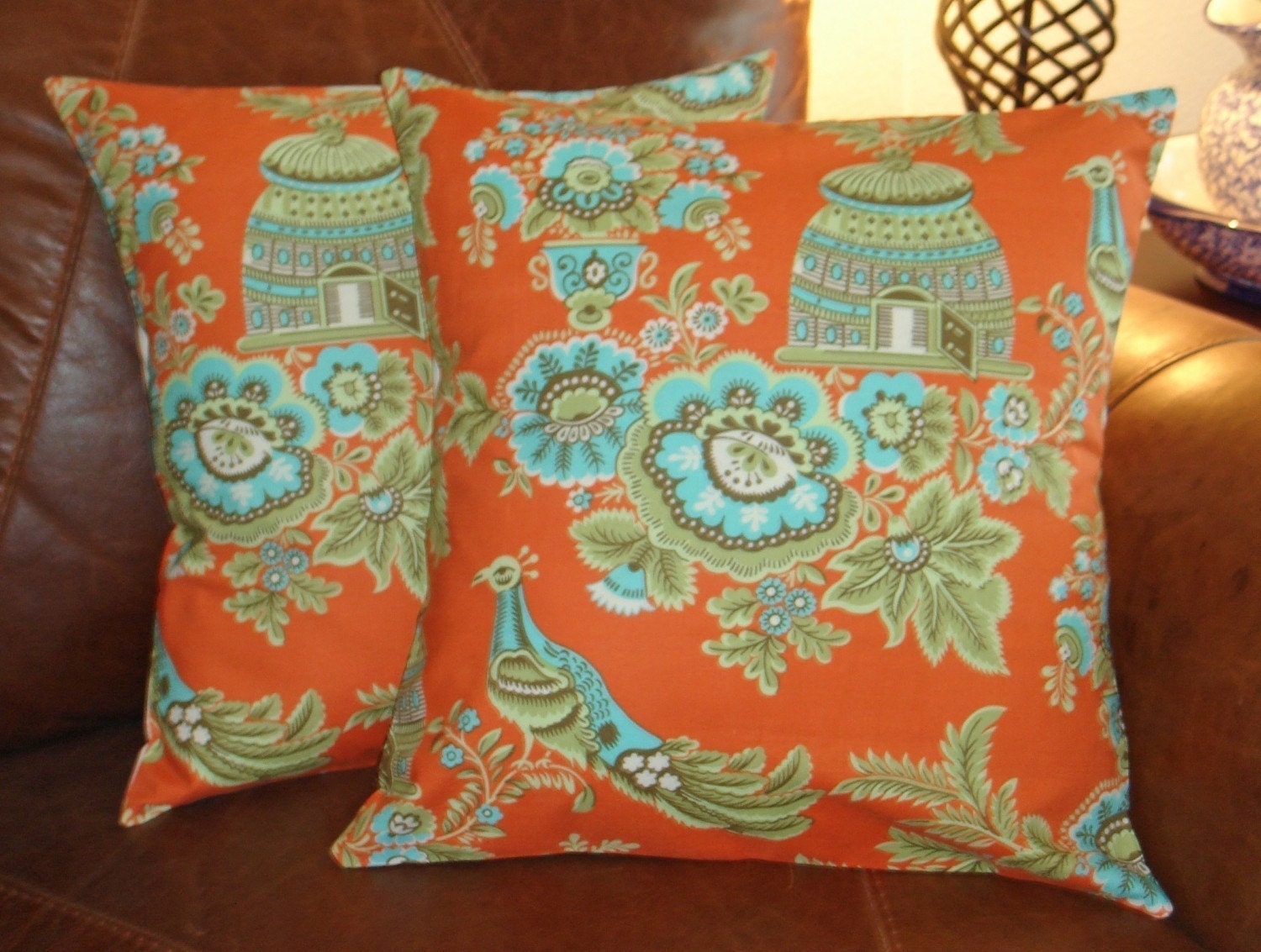 Throw Pillow removable cover 16x16 Set of 2 sewn with Amy Butler's Royal Garden Clay