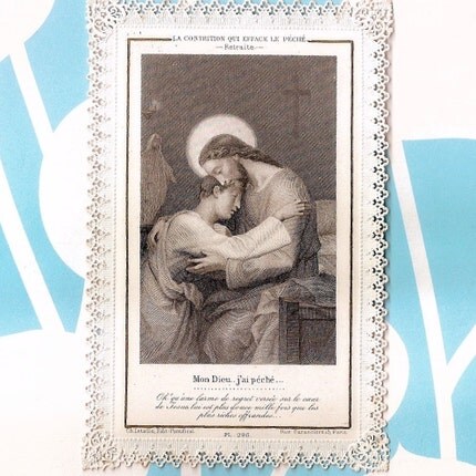 Antique Lace French Holy Card - Jesus Forgives Sins - by Letaille