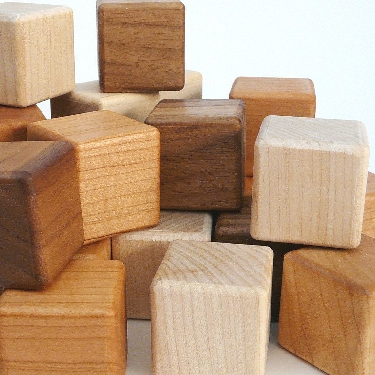 organic building BLOCKS natural colorful 12 piece wooden Walnut, Cherry and Maple set
