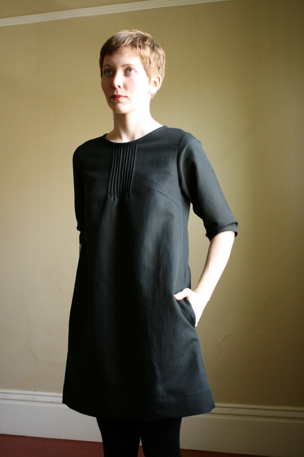 pintuck dress - black (S)
