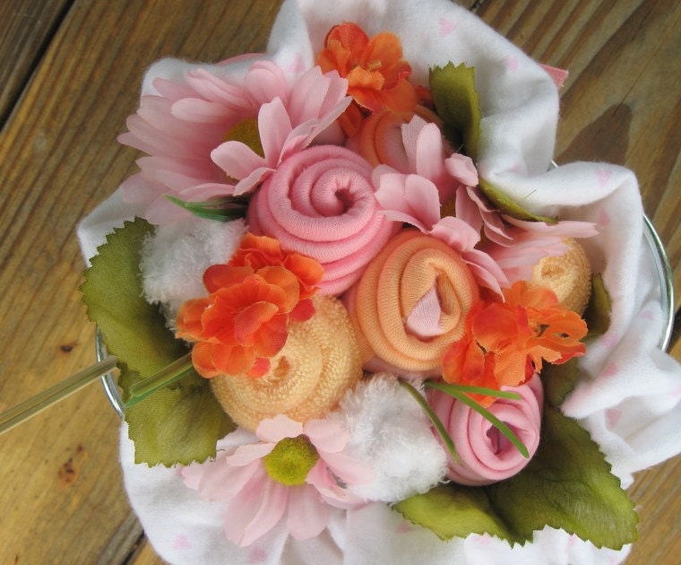 Pink and
Orange Sherbert Sweet Bouncing Baby Bouquet (table centerpiece/shower
gift)