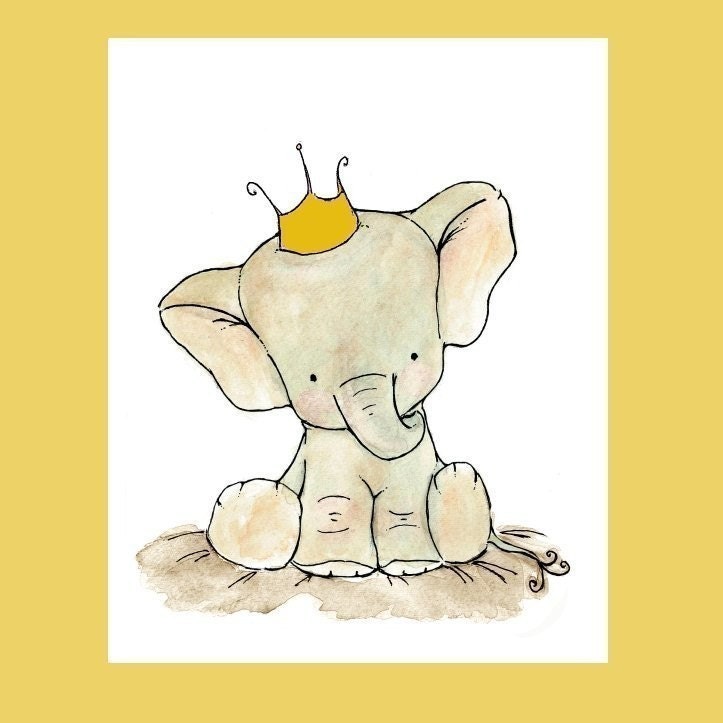 ROYAL ELEPHANT with a Mustard Crown Archival 5x7 Print