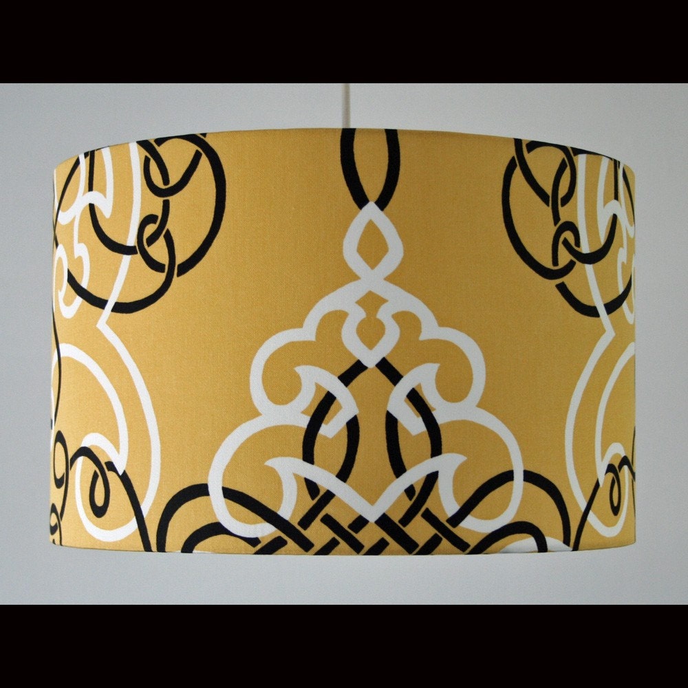 Lemon Yellow Large Scroll Drum Lampshade .  Many Sizes Available.