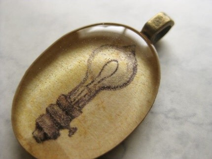 Vintage inspired Light bulb illustration - brass pendant