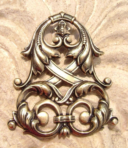 4042 - Large Antiqued Brass ptd Stamped Celtic Design Shield Pendant